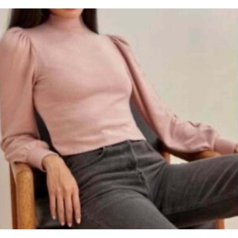 Reformation Mock Neck Pullover Sweater Pleated Long Balloon Sleeves Made In USA